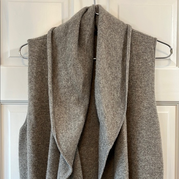 Raffi Greige Wool Yak Long Open Front Shrug with Waterfall Collar - Size Small - Picture 3 of 15